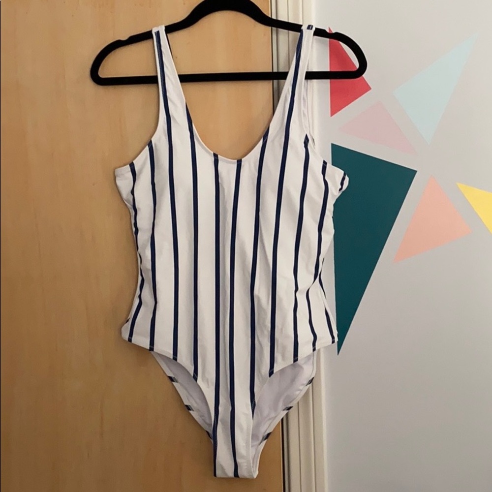 Navy and White Striped Swimsuit